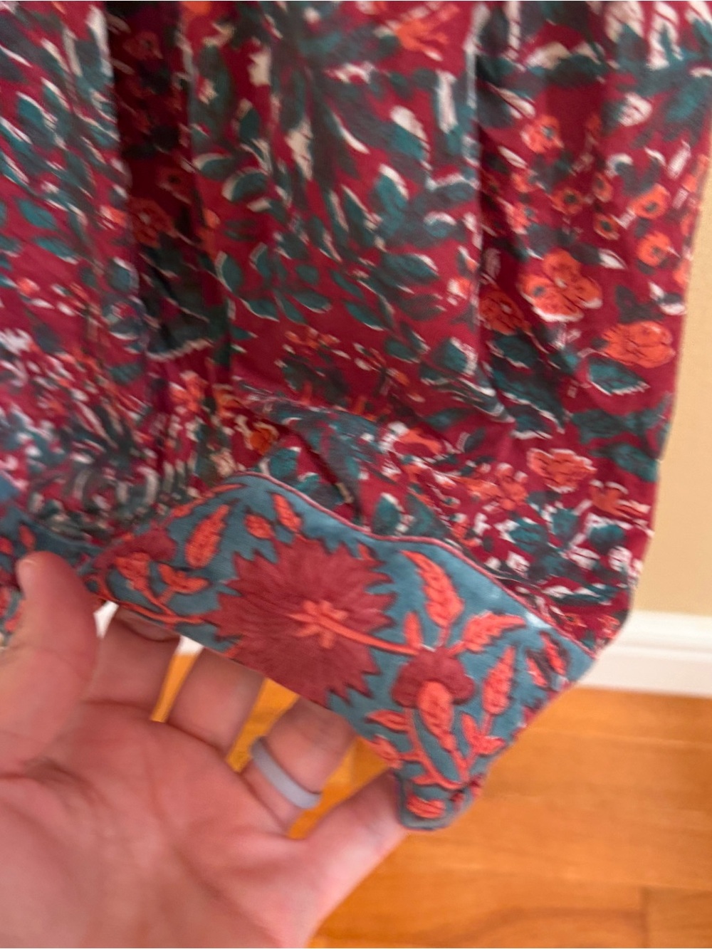 Victoria Dunn Cotton Square-Neck Red Floral Midi Dress - Women Small - Picture 10 of 14